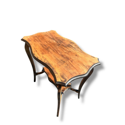 Antique Rustic French Side Table – Scalloped Edge & Cabriole Legs