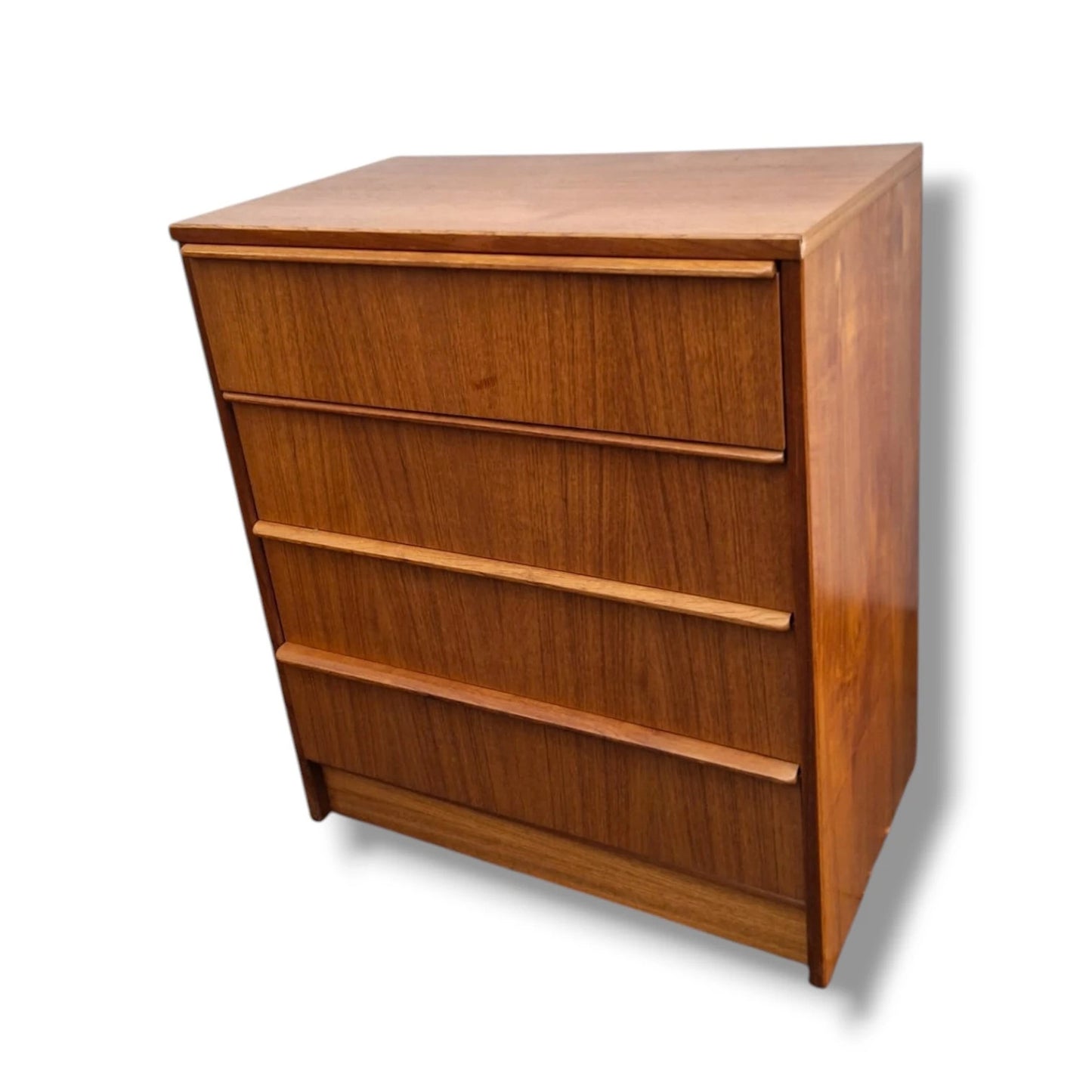 Mid-Century Teak Chest | Vintage Four Drawer Dresser With Solid Wood Handles
