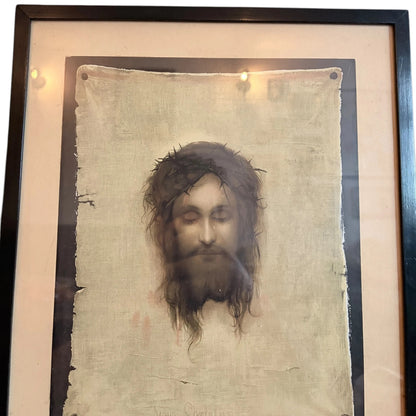 Framed “Head of Christ” Print on Linen – After Gabriel Cornelius von Max
