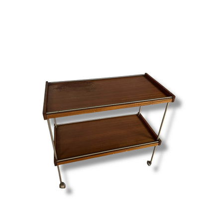 Mid Century Modern Teak and Chrome Drinks Cart Serving Trolley