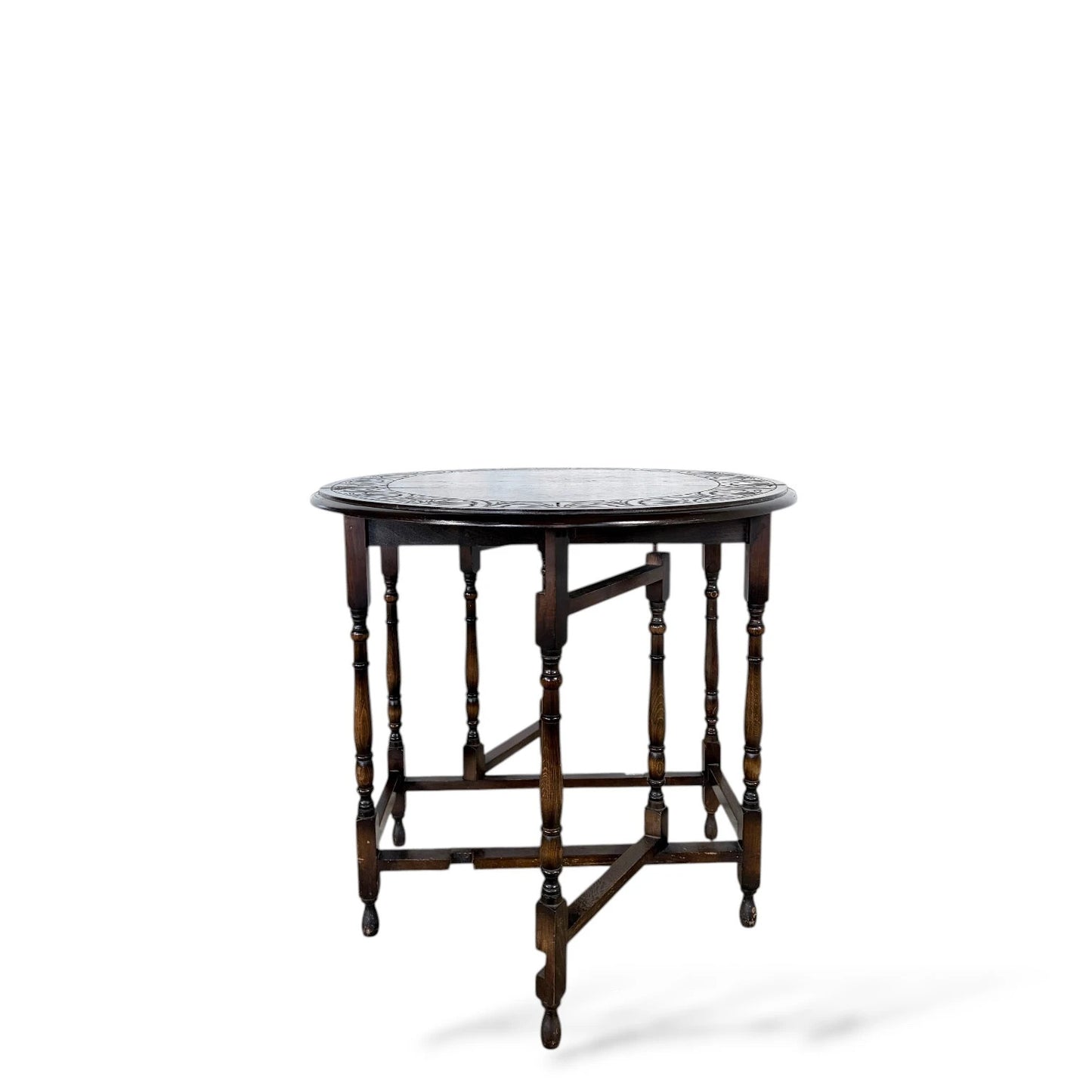 Arts & Crafts Oak Drop-Leaf Table – Hand-Carved Detailing, Early 20th Century