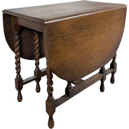 Oak Drop Leaf Table – Vintage Dining Table with Barley Twist Legs & Folding Design