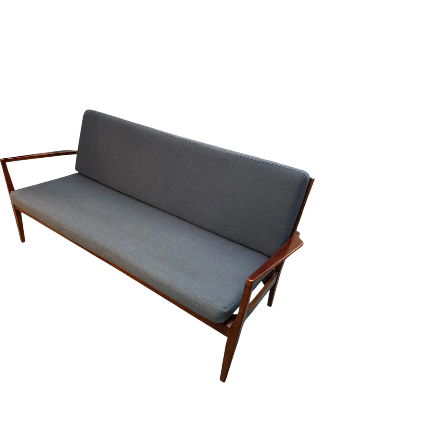 Ole Wanscher Three-Seat Sofa – Mid-Century Danish Modern Teak Frame & Blue Upholstery