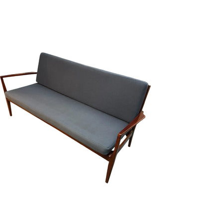 Ole Wanscher Three-Seat Sofa – Mid-Century Danish Modern Teak Frame & Blue Upholstery