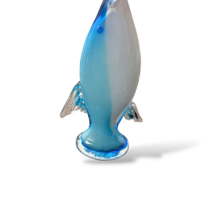 Vintage Murano Glass Dolphin | Blue & White Hand-Blown Art Glass Figurine | Mid-Century
