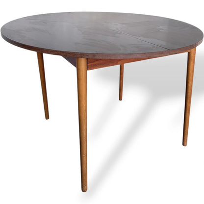 Vintage Round Dining Table With Hidden Extension Leaf | Mid Century Formica Top