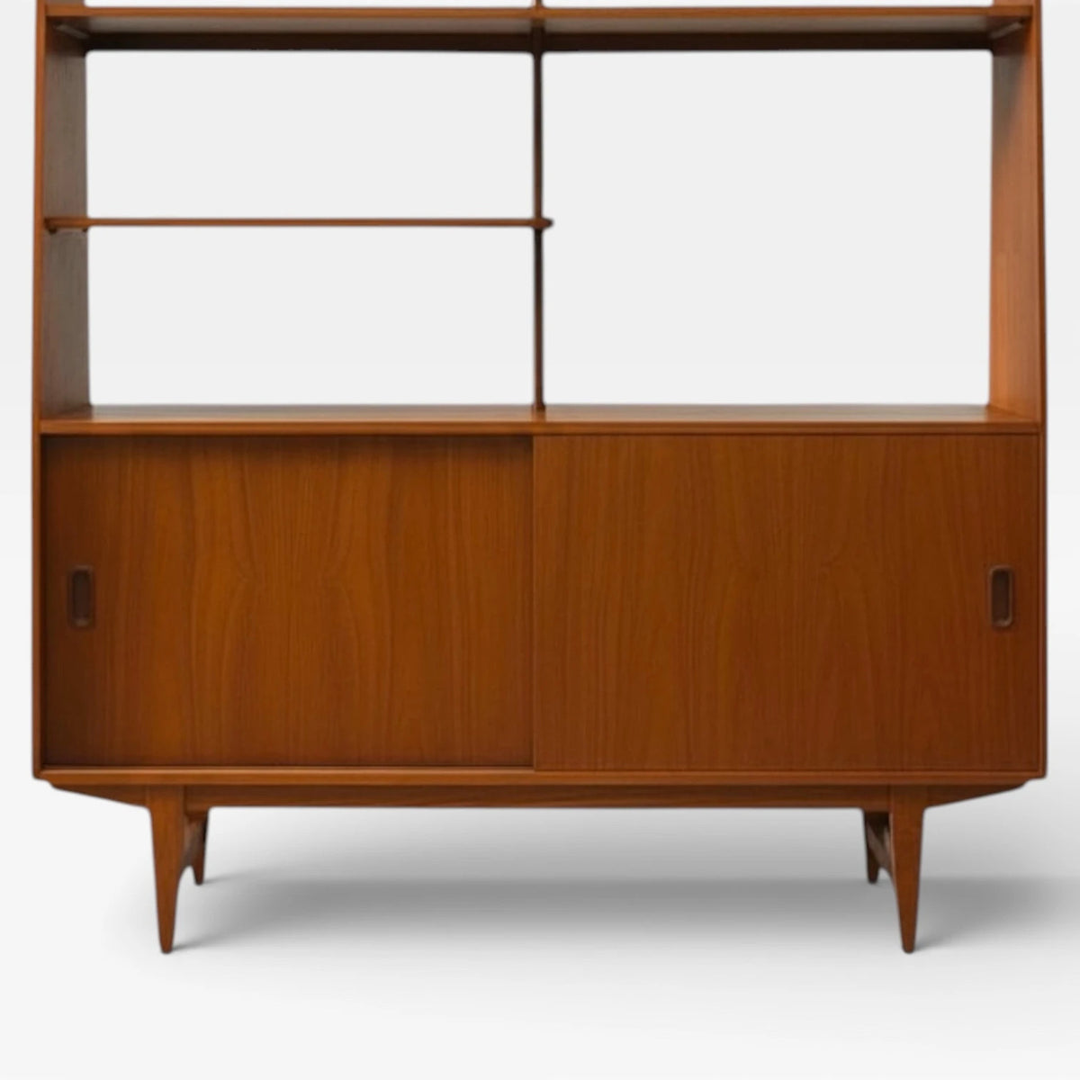 Mid Century Room Divider | Teak Shelving Unit with Sliding Door Cabinet