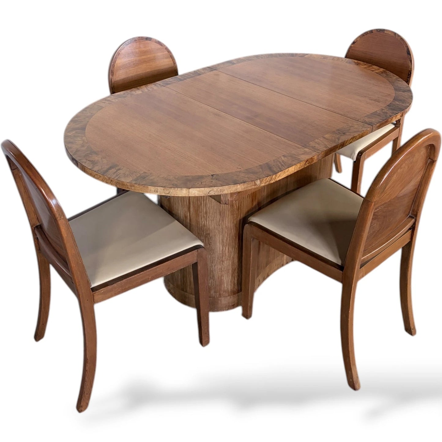 Art Deco Walnut Dining Table – Extending Vintage Dining Suite with Chairs