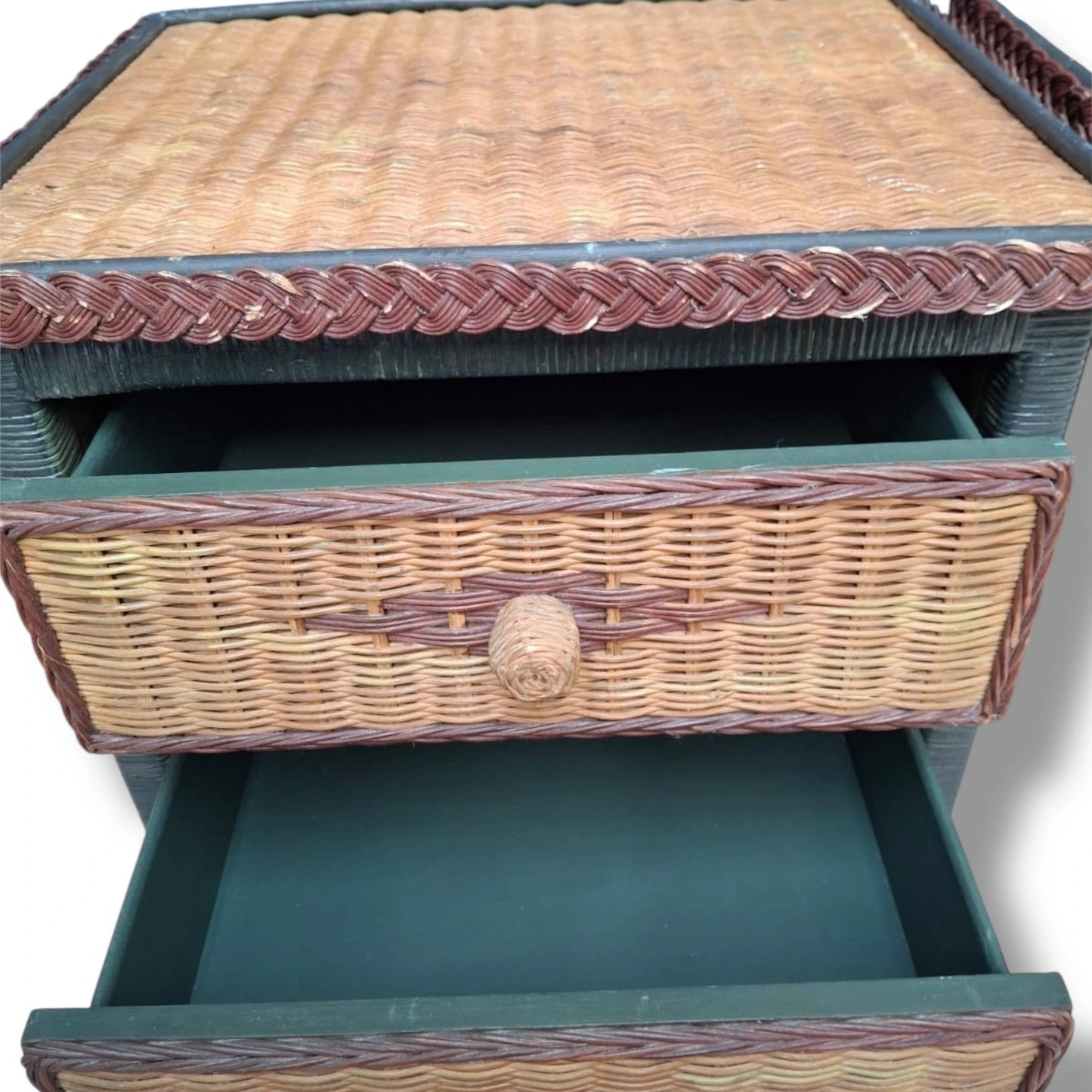 Pair of Vintage Wicker & Rattan Bedside Tables – Boho Nightstands