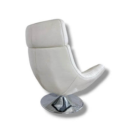 Vintage White Leather Swivel Lounge Chair – 1970s Modernist Armchair