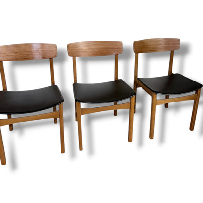 Vintage Teak Dining Chairs Set of Four – Mid Century Modern Vinyl Seats
