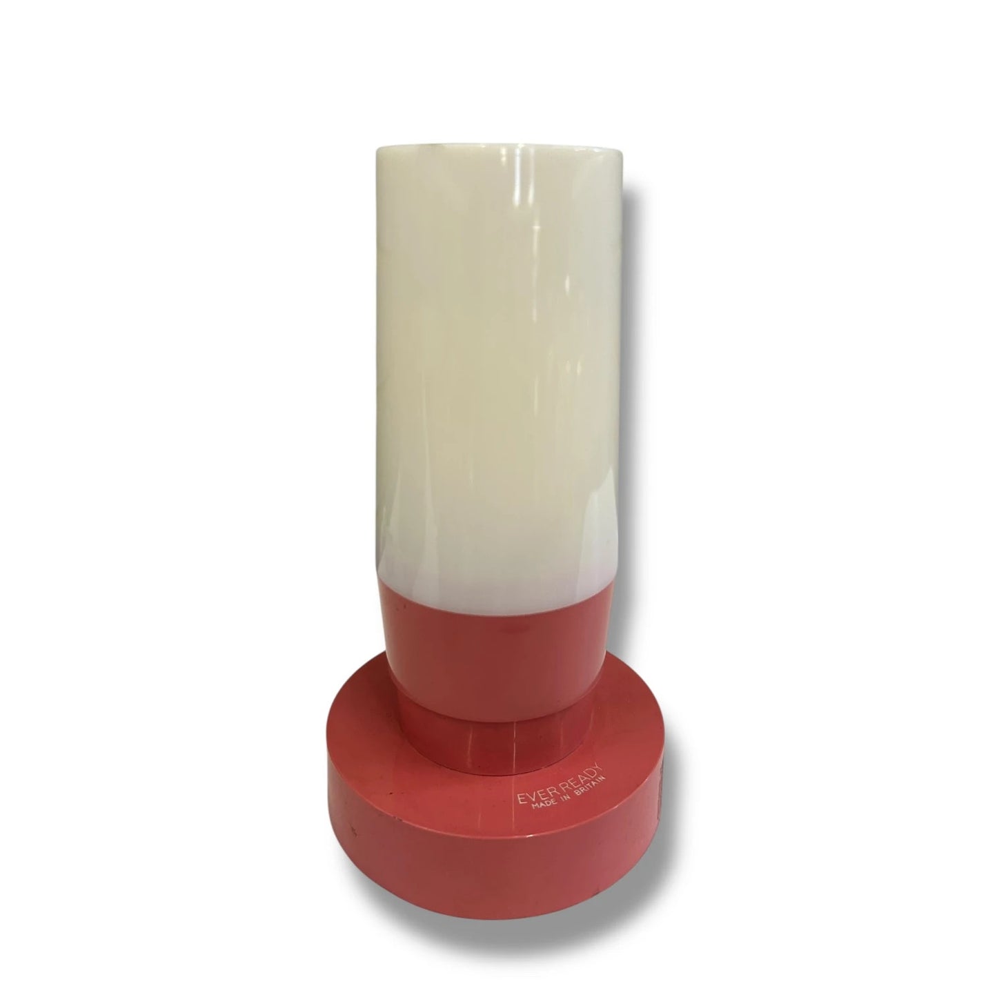 Mid Century Modern Space Age Pink and White Battery Powered Button Table Lamp