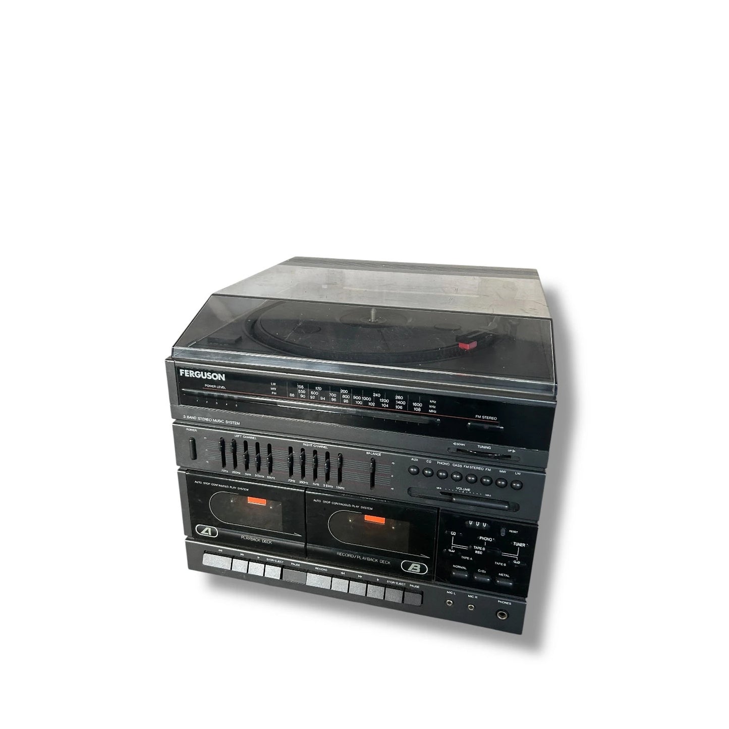 Vintage Record Player – 1980s Retro Hi-Fi System with Cassette Tape Deck & AM FM Radio