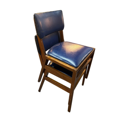 Set of 4 Vintage 1960s Ben Stoe Stacking Dining Chairs – Blue Vinyl & Teak Frame