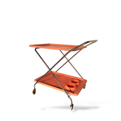 Vintage 1970s Italian Orange & Chrome Drinks Trolley