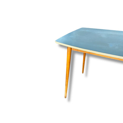 Mid Century Blue Formica Kitchen Table | Compact Retro Dining Table 1960s