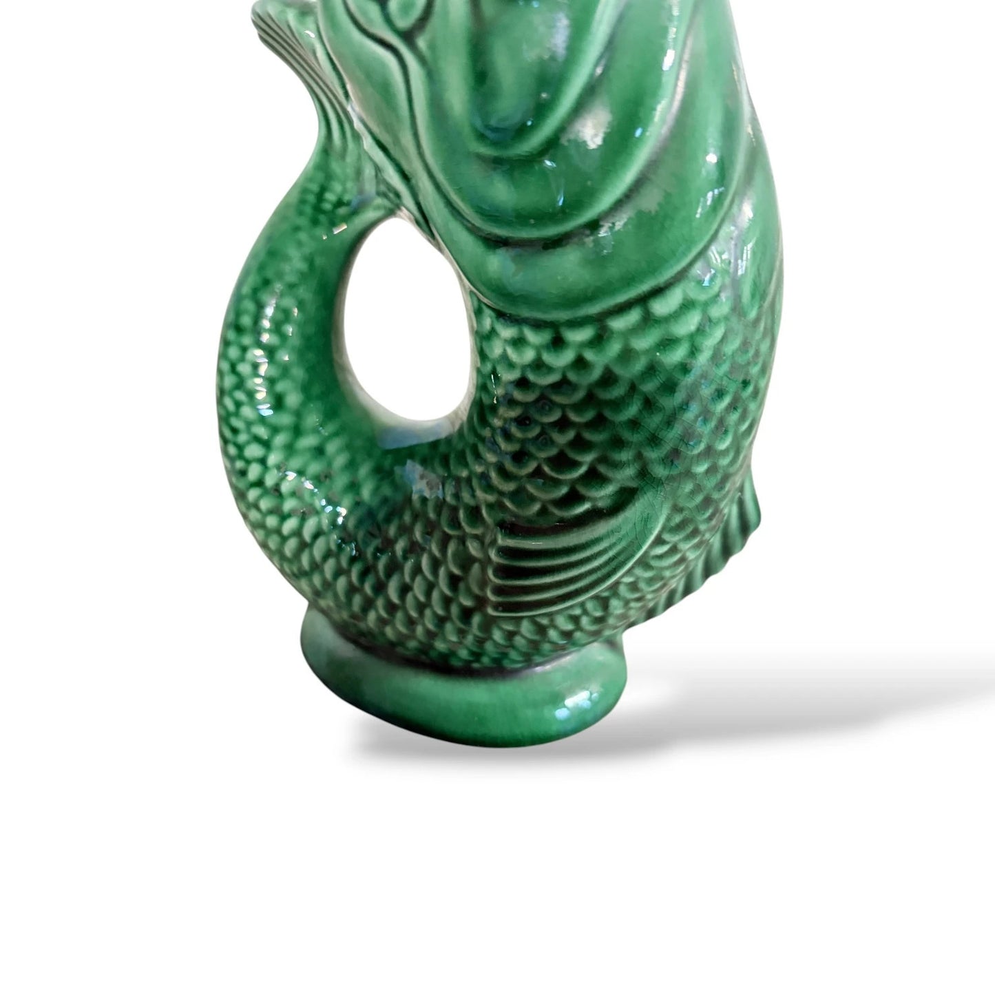 Vintage Green Glug Jug – Fish Shaped Ceramic Gurgle Jug