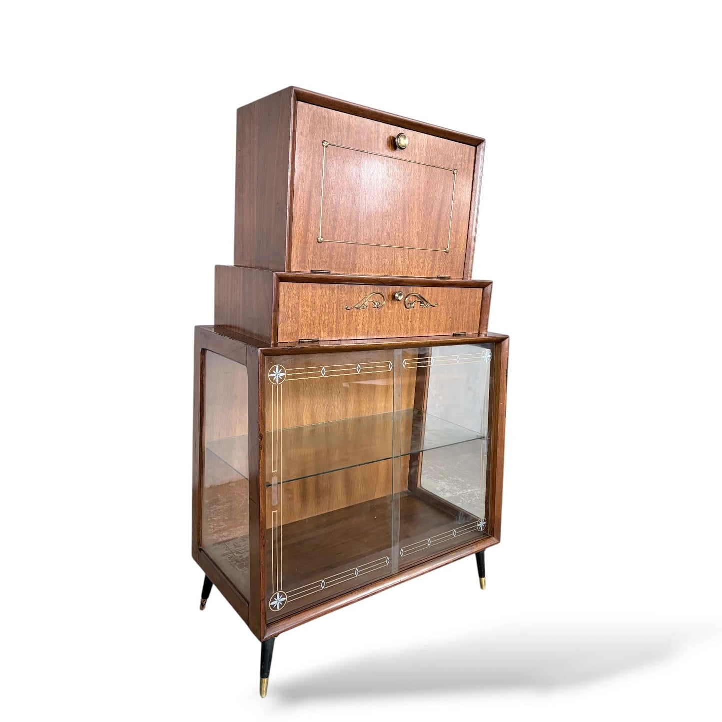 Turnidge Mid-Century Cocktail Cabinet – 1950s Drinks Bar with Etched Glass Display