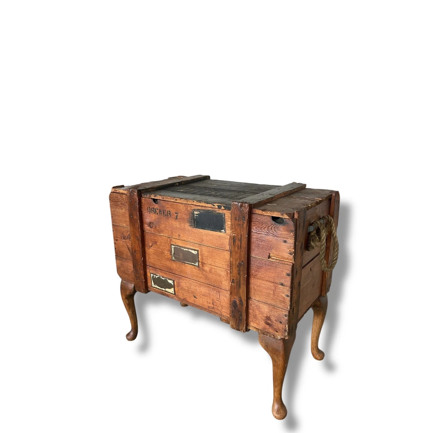 Furniture Frankenstein WWII Military Chest Table | Upcycled World War II Wooden Crate with Queen Anne Cabriole Legs