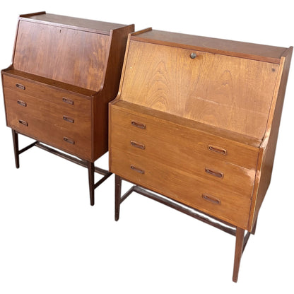 Mid Century Teak Bureau | Danish Vintage Secretary Desk With Drop-Down Writing Surface