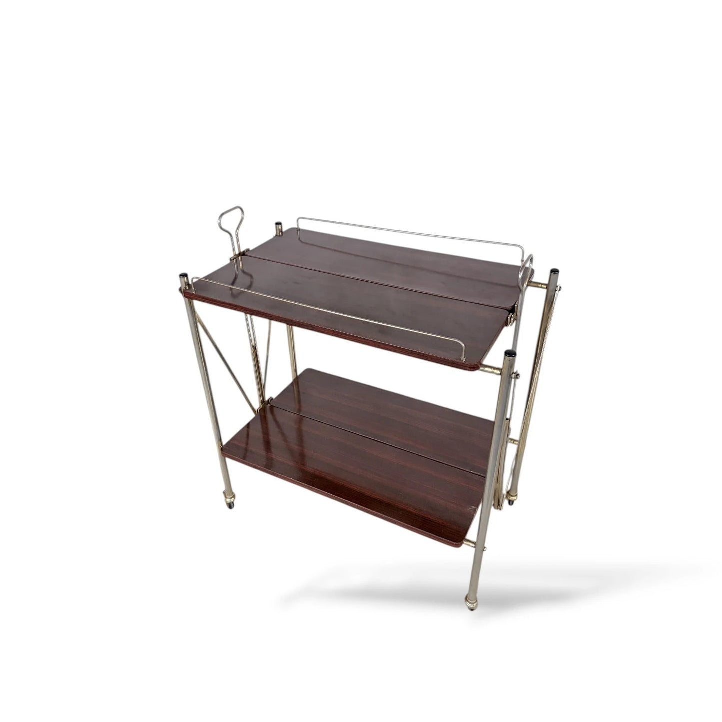 Danish Mid-Century Folding Trolley | Rosewood & Chrome Bar Cart