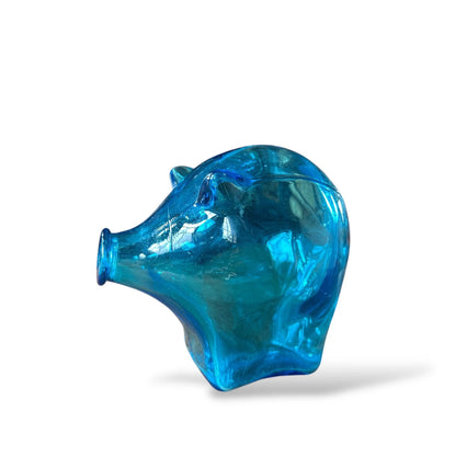 Vintage Blue Glass Piggy Bank – Mid Century Modern Animal Figurine