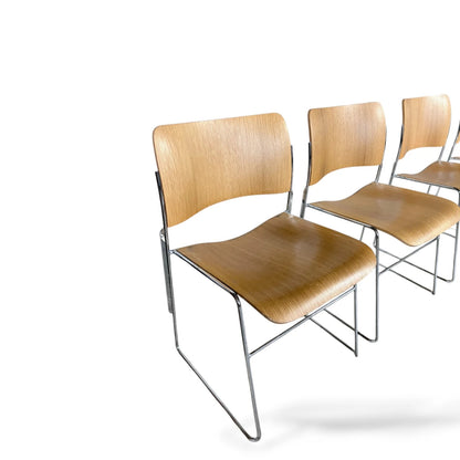 Set of Four Howe Stamped David Rowland 40/4 Chairs – Plywood & Chrome