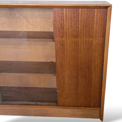 Teak Bookcase With Sliding Glass Doors – Mid Century Adjustable Shelving Cabinet