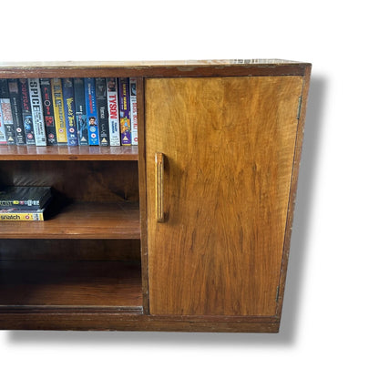 Antique 1940s Oak Bookcase Sideboard Cabinet