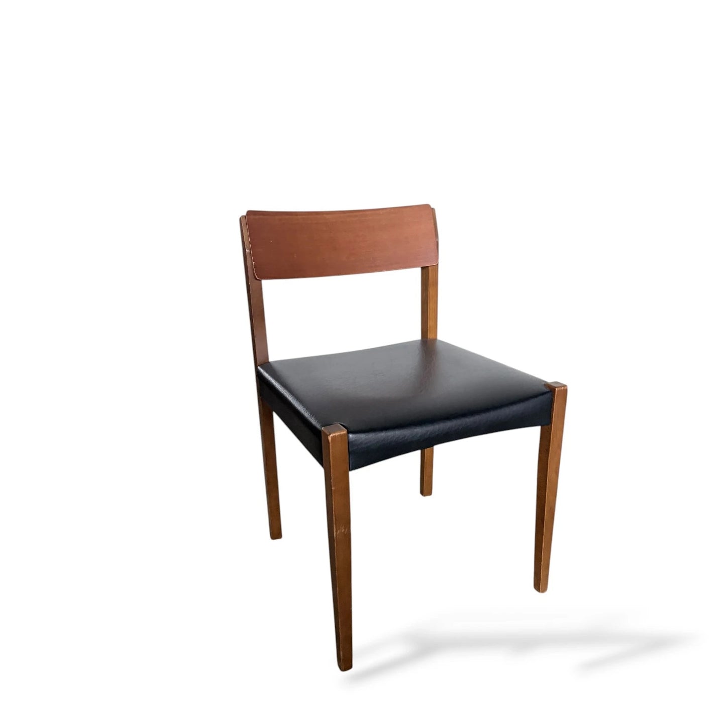 Set of Two Teak Dining Chairs | Mid-Century Modern | Black Vinyl Seats