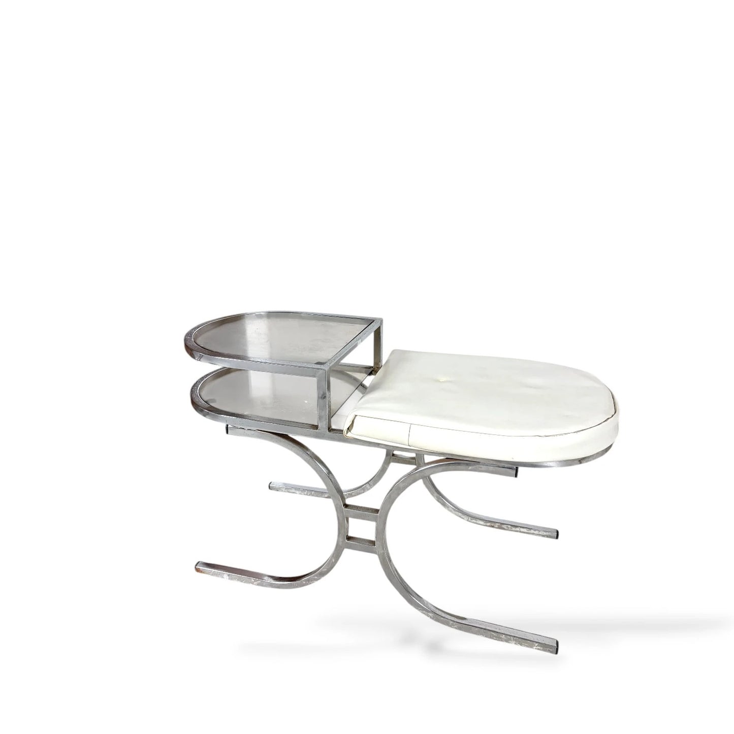 Chrome and Glass Telephone Bench – 1970s Space Age Design