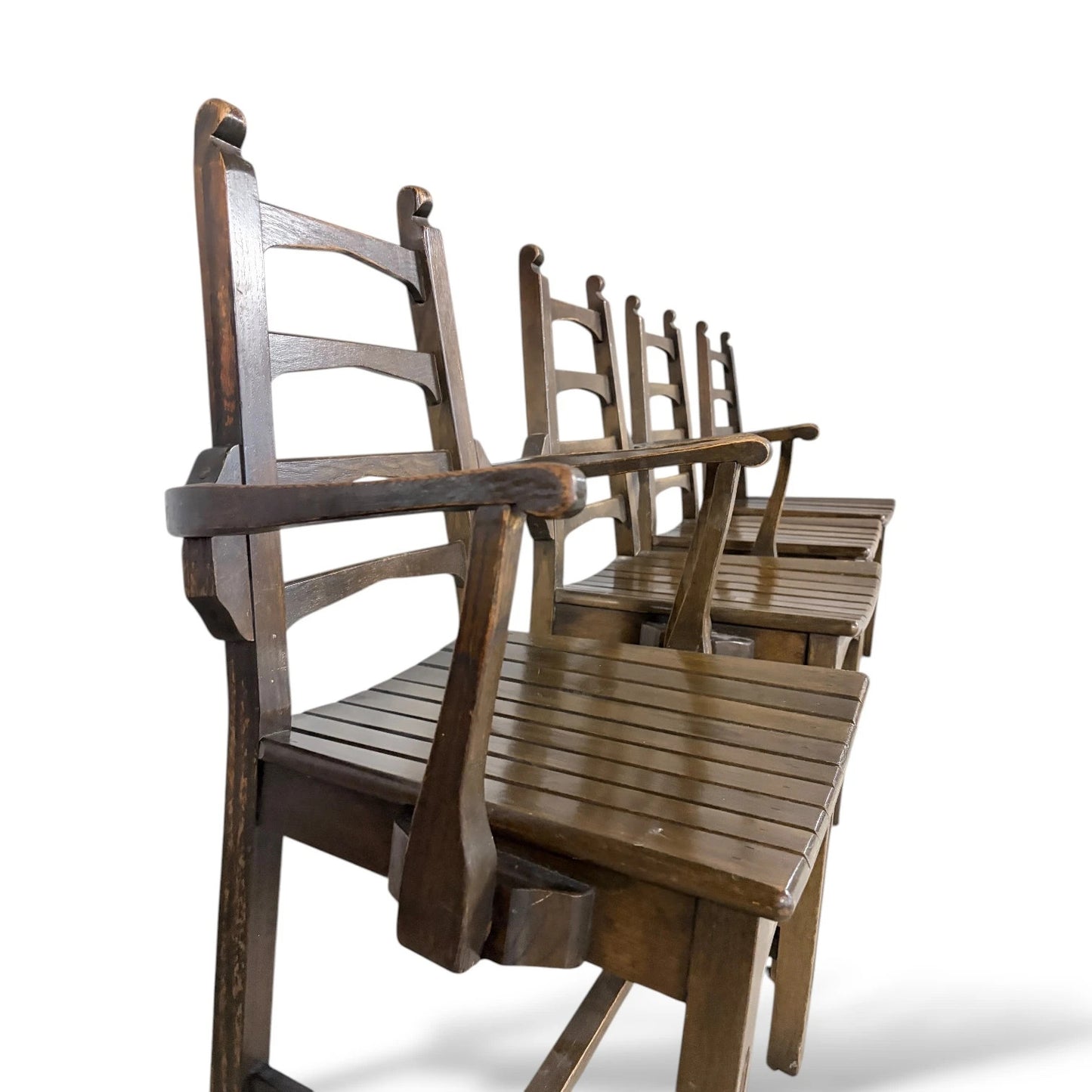 Set of Four Webber of Croydon Oak Dining Chairs – Arts & Crafts Brutalist