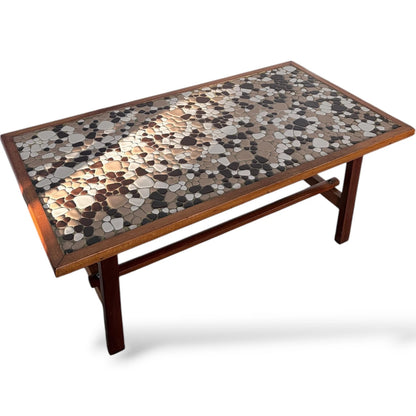 Mid-Century Coffee Table – Teak Wood & Pebble Tile, Durable Heat Resistant Surface — view 5