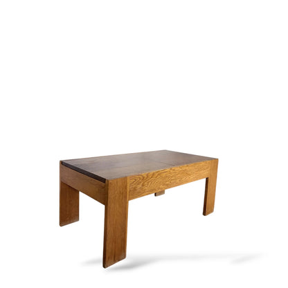 French Tiger Oak Sliding-Top Coffee Table – Mid-Century Modern Storage Table