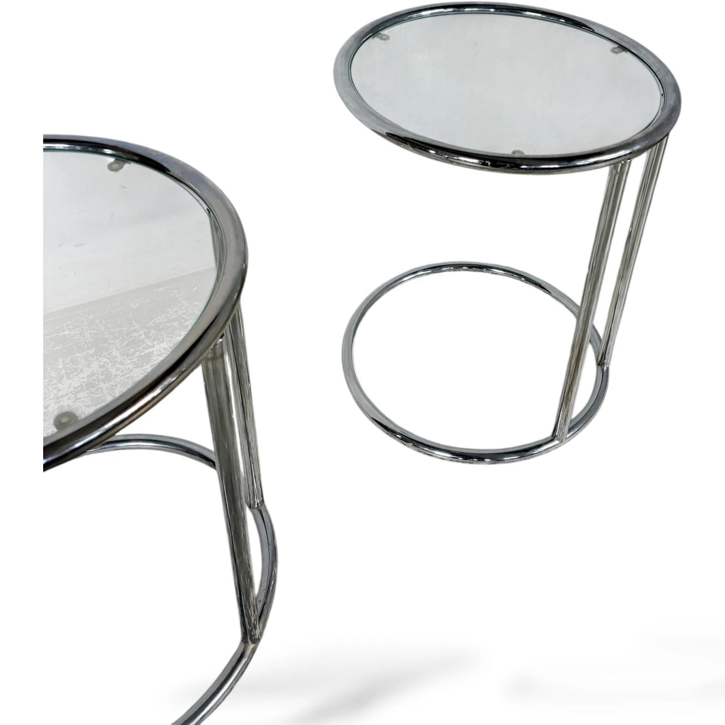 Italian Chrome Bedside Tables – Mid-Century Modern Glass Top Side Tables — view 5