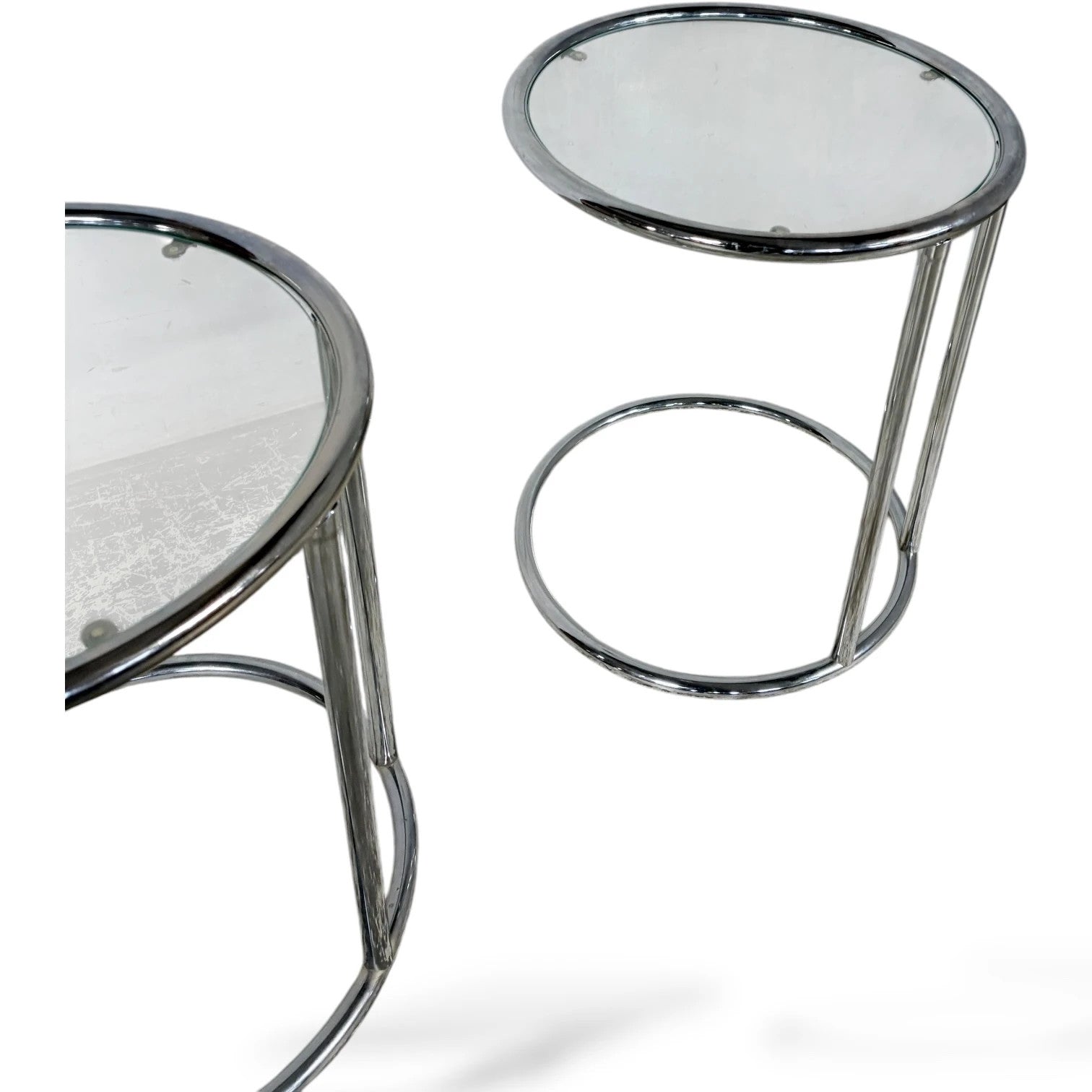 Italian Chrome Bedside Tables – Mid-Century Modern Glass Top Side Tables — view 5
