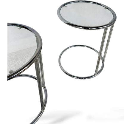 Italian Chrome Bedside Tables – Mid-Century Modern Glass Top Side Tables — view 5