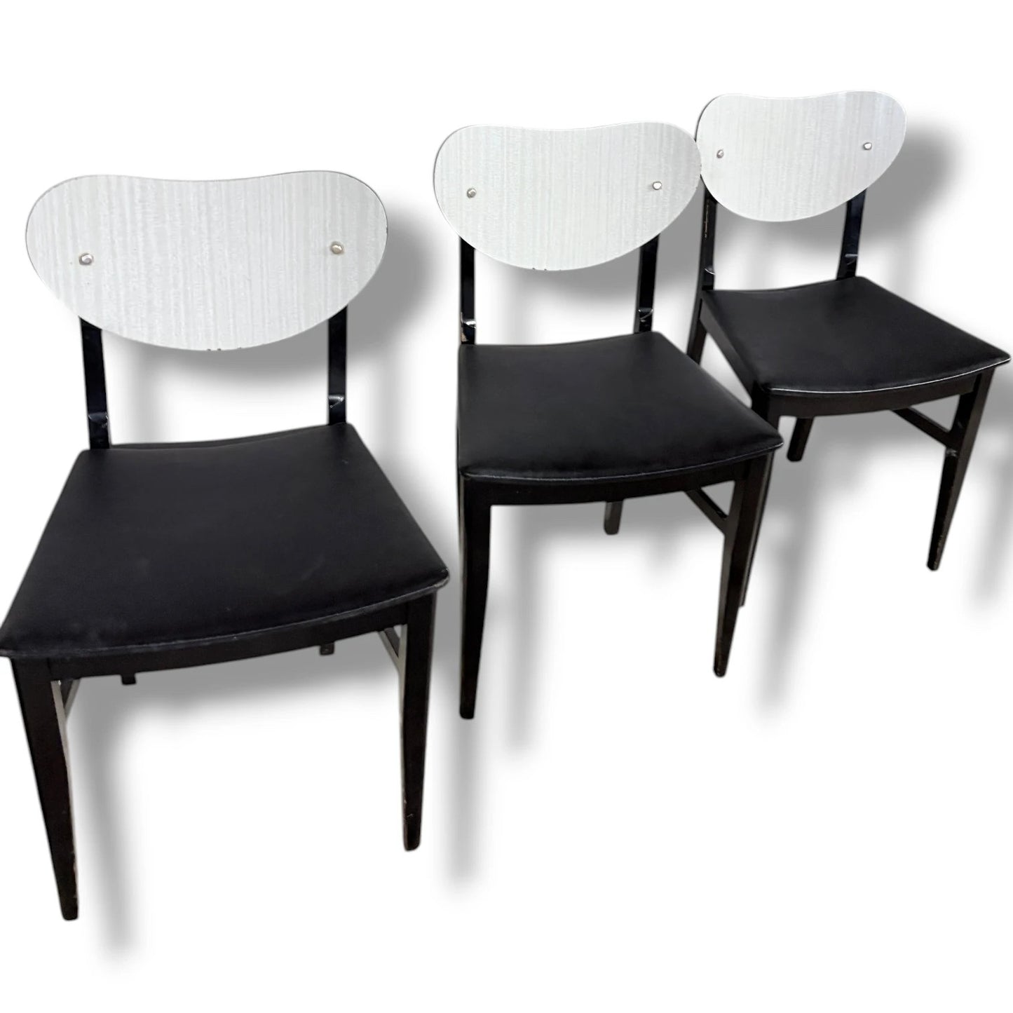 Mid-Century Dining Chairs | Set of Four Vintage White Formica & Black Vinyl Seats