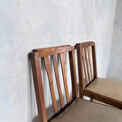 Pair of 1950s Solid Oak Dining Chairs with Turned Legs