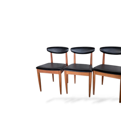 Set of 4 Schreiber Mid-Century Modern Dining Chairs – Teak & Black Vinyl