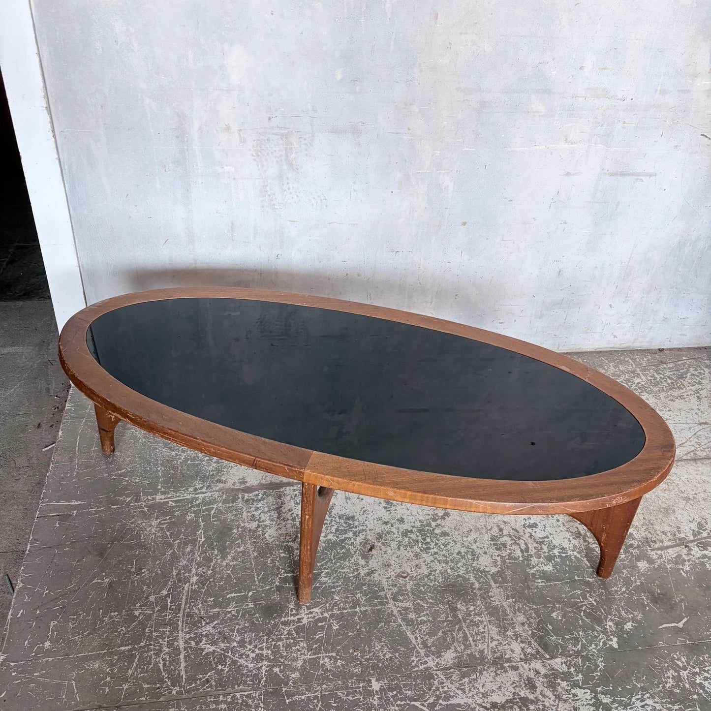 Vintage Stonehill Teak Oval Coffee Table with Smoked Black Perspex Top Mid Century