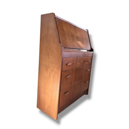 Mid Century Teak Bureau – Danish Modern Desk With Teak Wood Drawers & Drop Front — view 6
