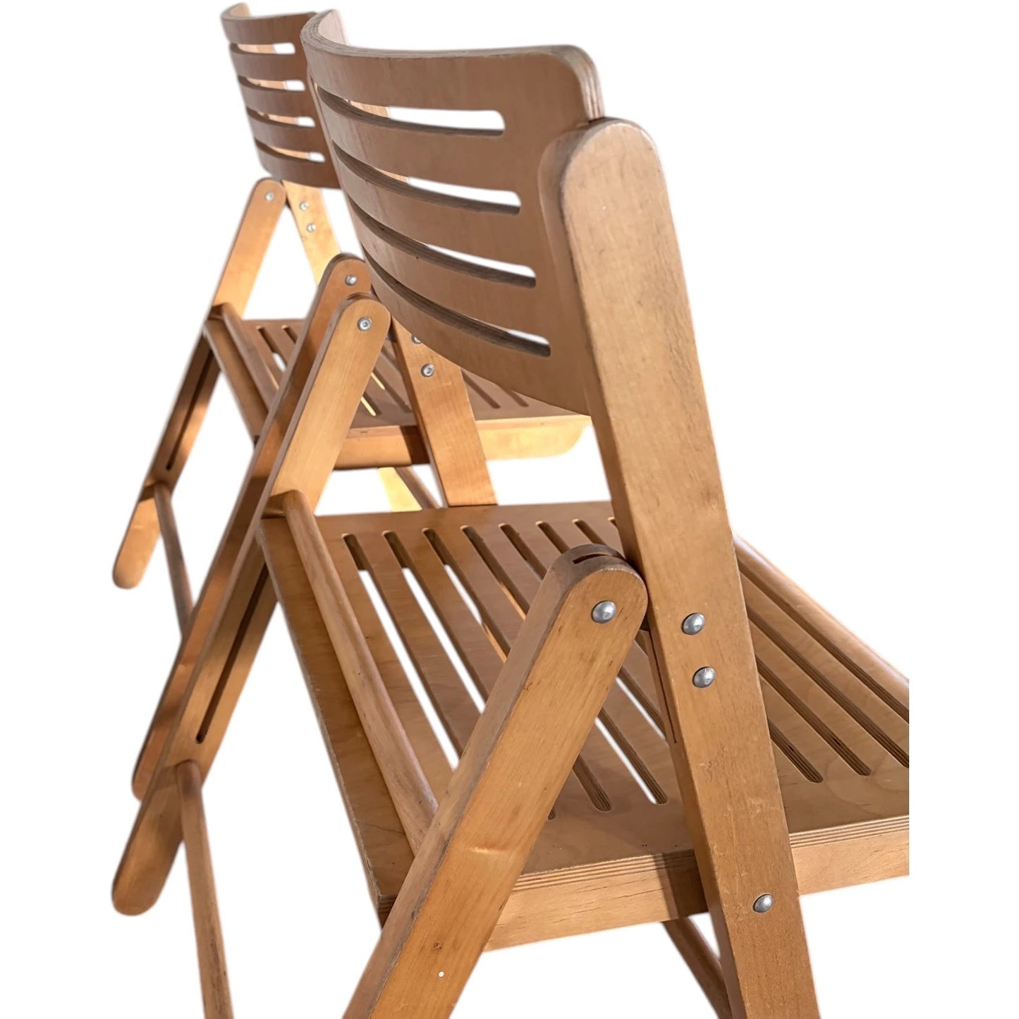 Blonde Beech Folding Chairs – Vintage Scandinavian Modern Slatted Seat Design