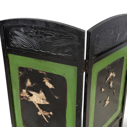 Japanese Lacquered Two-Panel Folding Screen – Hand-Carved & Painted Divider