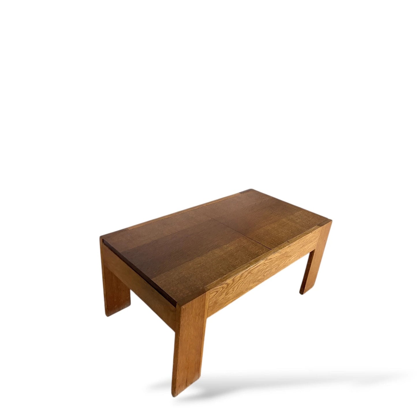 French Tiger Oak Sliding-Top Coffee Table – Mid-Century Modern Storage Table