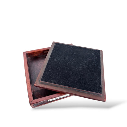 Carved Wood & Tile Noughts and Crosses Game – Vintage Tic Tac Toe Set