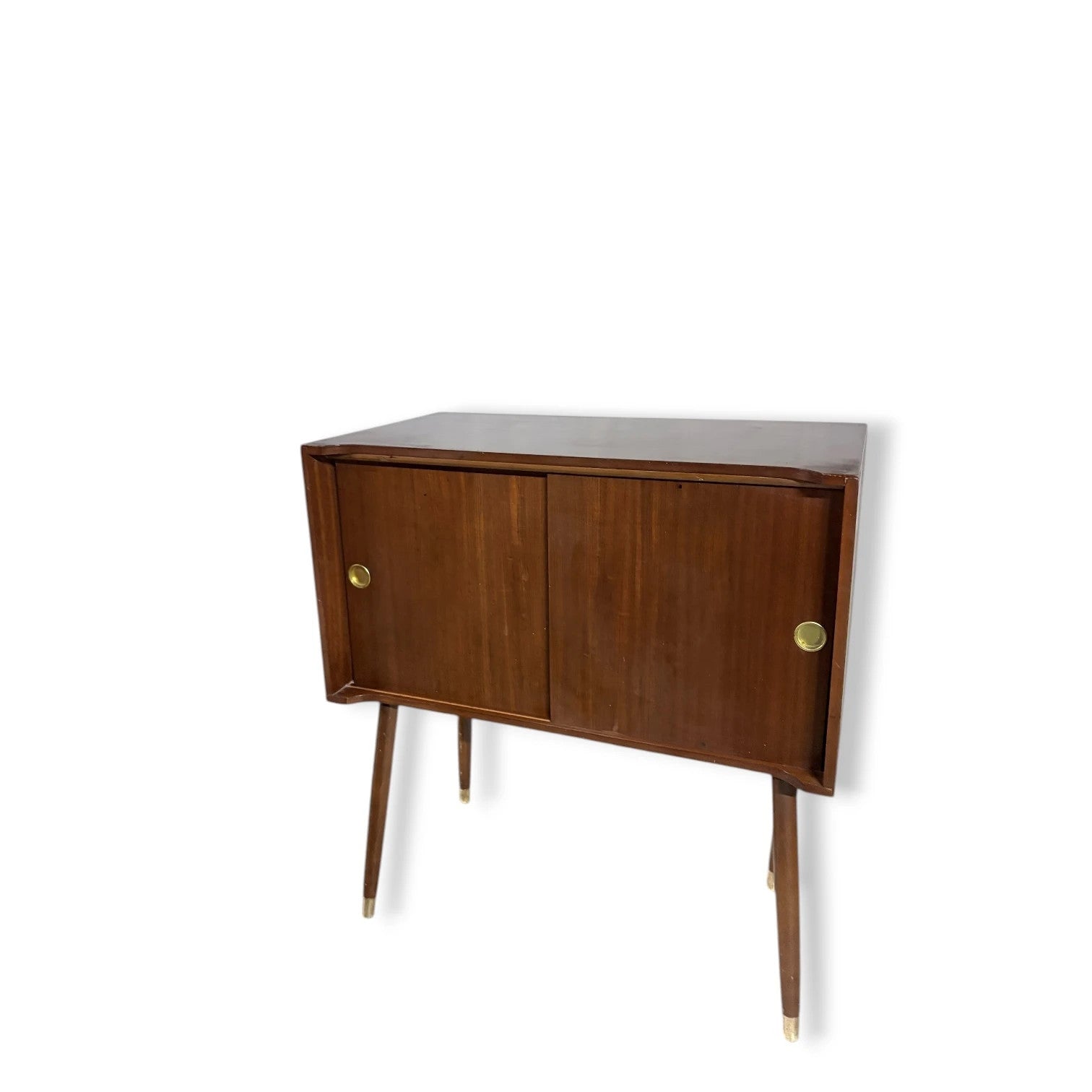 Mid-Century Record Cabinet – Teak Sliding Door Cabinet With Brass Legs — view 6