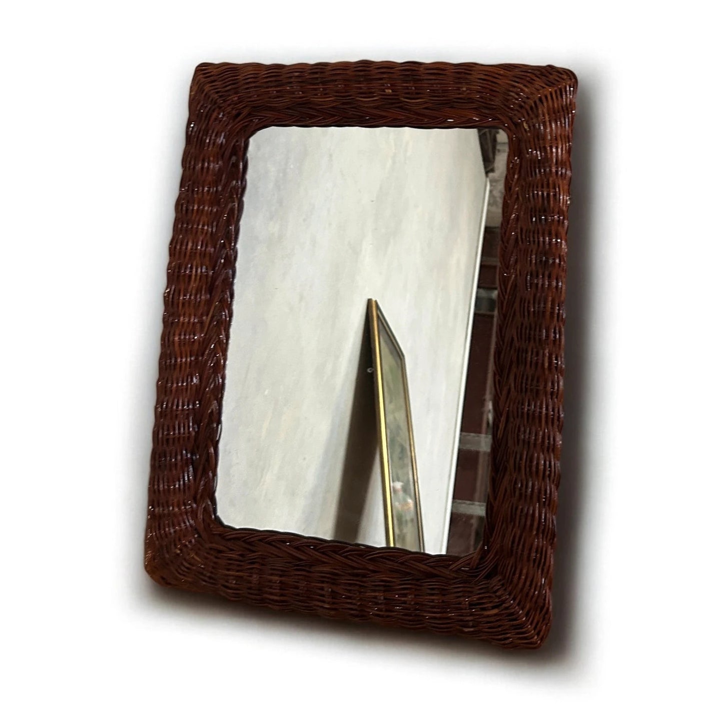 Antique Wicker Mirror – Rustic Wicker Framed Wall Art With Aged Glass