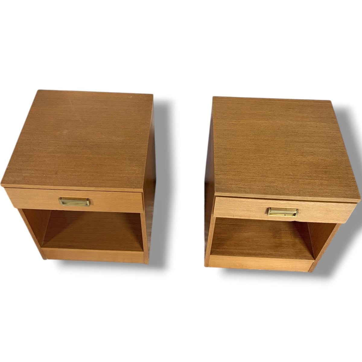 Teak Bedside Cabinets | Mid-Century Nightstands With Brass Handle & Open Storage