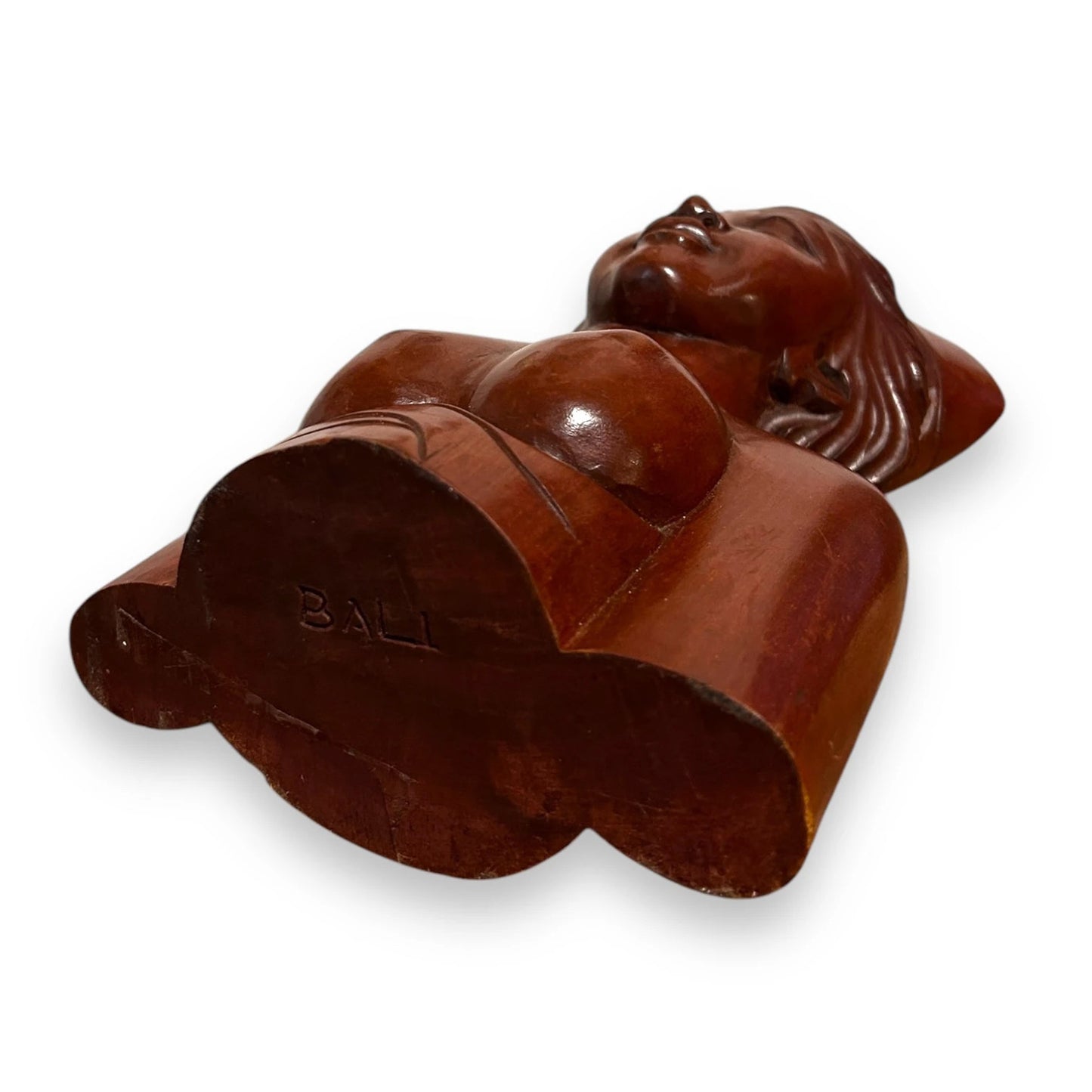 Vintage 1950s Indonesian Lady Bust Carving Wood Sculpture